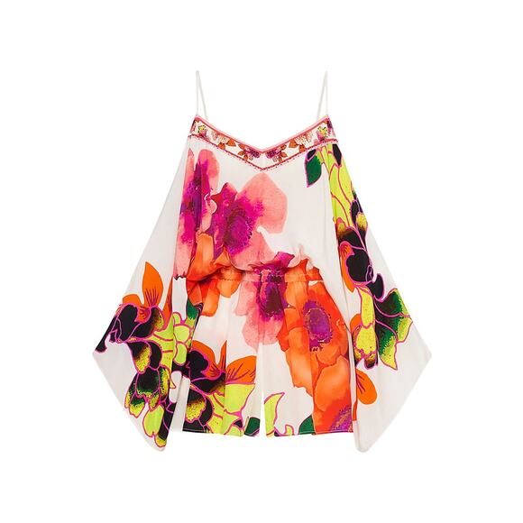 Camilla Silk Drop Shoulder Pink Silk Playsuit Dress Size M